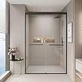 44-48 in. W x 72 in. H Double Sliding Shower Door, Semi-Frameless Bypass Bathroom Sliding Door with 1/4" (6mm) Tempered Glass for Walk-in Shower, Matte Black