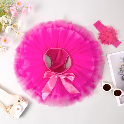 Image of 6M-3T Infant Baby Girl Tutu Skirt Toddler Girls Solid Color Tulle Skirts Birthday Outfits with Headband