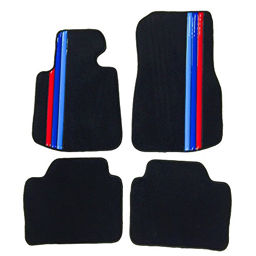 IKON MOTORSPORTS, Floor Mats Compatible with BMW F32 4Series, 2014-2020 Front & Rear Factory Color Stripe Car Floor Carpets Carpet Liner