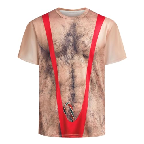 Bauzuoyo Camisetas musculares divertidas para hombre con pecho peludo, impresión 3D, camiseta con gráficos de cuello redondo, manga corta, Y2K, informal, ropa de calle, carnaval, fiesta, camiseta