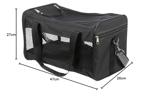TRIXIE Transporttasche Ryan für Hunde – 26 × 27 × 47 cm – bis 6 kg – oben zu öffnen – abnehmbarer Schulterriemen & Kurzleine – Außentasche – herausnehmbare Bodenplatte - 28841