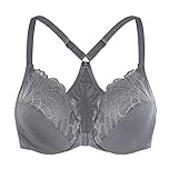 MELENECA Women's Front Fastening Racerback Plus Size Stretch Lace Underwire Unlined Bras Anthracite 38E
