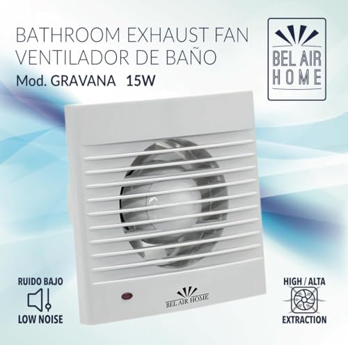Miniatura 2 de Bel Air Home Extractor Baño Silencioso Gravana Blanco 15w, 120m H, Policarbonato, Empotrable, Compatible Con Boca 100mm, 40dba, 15,9x15,9x10cm, Ventilación Hogar Oficina