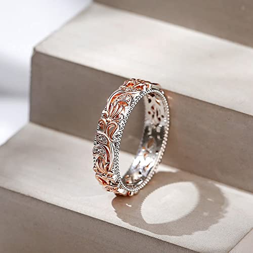 Jeulia Floral Ring Band Sterling Silver Two Tone Leaf Carved Vintage Unique Hollow Flower Rose Gold Jewelry Engagement Wedding Bridal Sets Stackable Anniversary Promise With Gift Box (Floral, 6.5) #TOP3