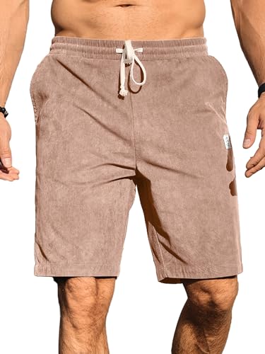 Plepan Men'S Shorts Casual Corduroy Drawstring Elastic Waist Summer Beach Shorts For Men Relaxed Fit Pink X-Large thumb #6