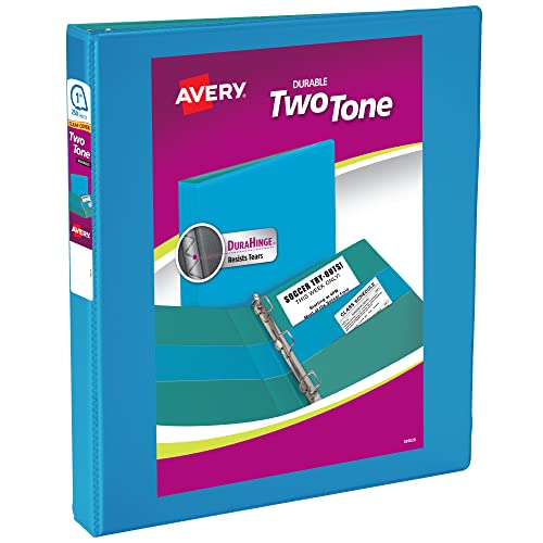 Image of Avery Two-Tone Durable View 3 Ring Binder, 1 Inch Slant Rings, Blue /Teal Binder (17290)