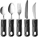 Adaptive Utensils (4-Piece Kitchen Set) Wide, Non-Weighted, Non-Slip Handles for Hand Tremors, Arthritis, Parkinson's or Elderly use - Stainless Steel Knife, Fork, Spoons - Black