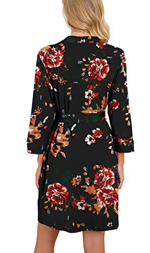 Image of PrinStory Womens Robe Lightweight Short Knit Bathrobe Soft Ladies Sleepwear with Pockets