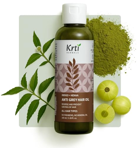 Anti Grey Hair Oil for Natural Black Colour Restoration – 100 ml | Reverses & Limits Hair Greying | Henna, Indigo, Aloe Vera & 13 Herbs | Strengthens Roots & Restores Natural Colour