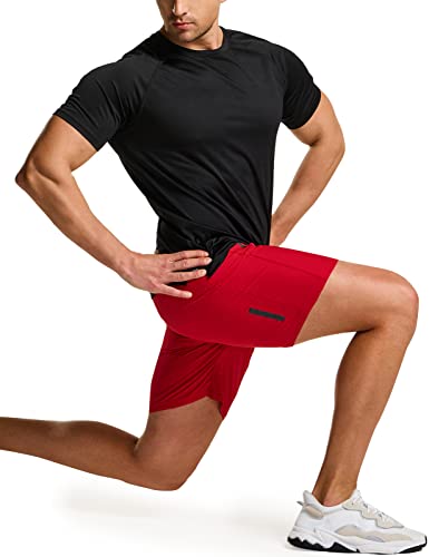 Cqr Men's 7 Inches Sports Training Shorts, Lightweight Quick Dry Athletic Shorts, Running Workout Hiking Shorts With Pockets, Tahoe Shorts Red, Large #TOP7