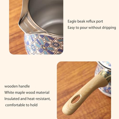 Cafetera turca de acero inoxidable y mango de madera para calentar sopa, chocolate y leche 4