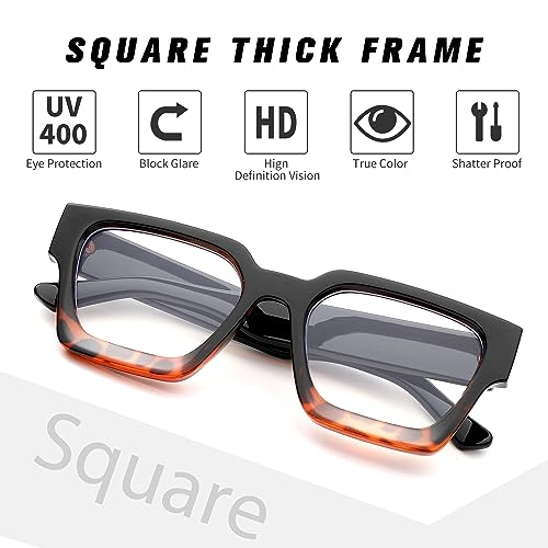 Image of Braylenz Square Thick Frame Blue Light Glasses for Men Women Fashion Clear Computer Eyeglasses