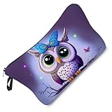 Livel lhood Cartoon Owl Makeup Bag Lovely Owl Print Small Toiletry Organizer Zipper Pouch Cartoon Owl With Bowknot Pattern Cosmetic Bag Present for Owl Lovers Women Friends