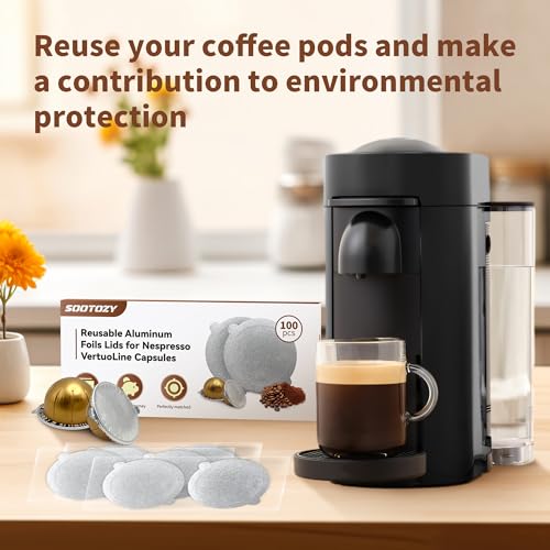 Reusable Pods Aluminum Foil Seals for Nespresso VertuoLine Capsules 100PCS, Refillable Aluminum Covers Foil Seals Lids for Nespresso Vertuo Compatible for Nespresso VertuoPlus Espresso Machine