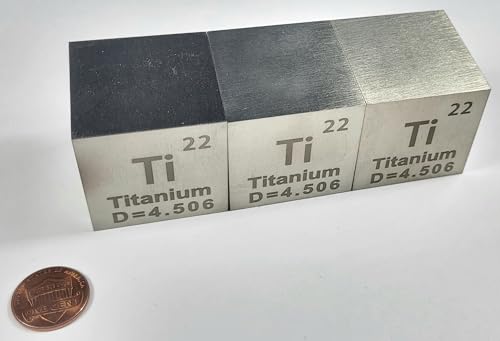 Image of 1.5 inch 38.1mm Titanium Metal Cube Ti up to 99.9% Pure Periodic Table Element Engraved Density Collection Science Education Display Block Cube + Acrylic Case Box - 1PC