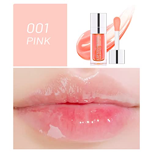 Yasovigi Hydrating Lip Oil Plumping Lip Tint Moisturizing Lip Gloss, Transparent Lip Balm Care Stick Nourishing Repairing Non-Sticky, Moisture&Lighten Lip Lines (Pink) #TOP1