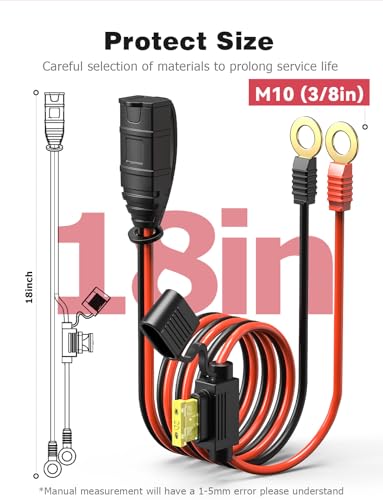 2 Pack M10 18inch Wires Harness Compatible with NOCO GC008 X-Connect, Genius Smart Battery Chargers Extension Eyelet Terminal Accessory