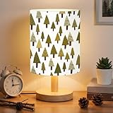 VIHOSE Woodland Kids Table Lamp for Bedroom Kids Bedside Lamp with Linen Wooden Nightstand Cartoon Nursery Lampshade for Girls Boys Living Room