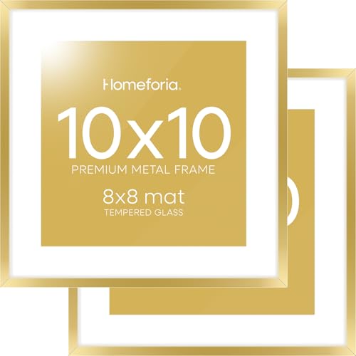 Homeforia 10x10 Gold Frame Set (Matted 8x8) - Gold Metal & Wood, Wall/Tabletop