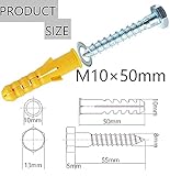 M10x50mm Heavy Duty Masonry Brick Wall Fixing plug + Coach Screw Zinc Plated and Washer,Strong Nylon Wall Plug Steel Bolt KIt for Tv Bracket Aerial Mast Sky Dishes Shelves Mounting (10) - Image 2