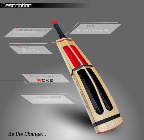 Image of Woke Rebel Premium Kashmir Willow Scoop Cricket Bat, 34 X 4.5 Inches, Full Size, Suitable for Soft /Hard Tennis Cricket Ball, for Kids /Junior /Senior /Boys /Girls & Adults