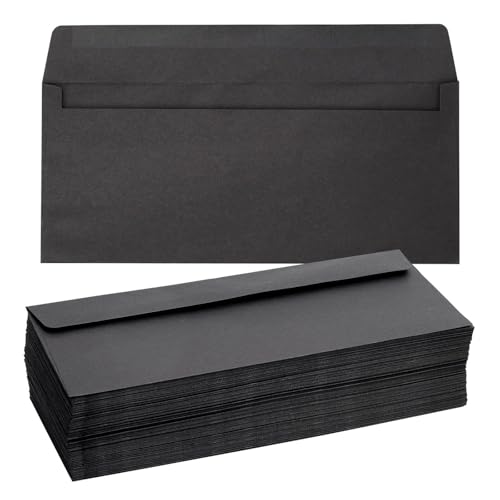 Juvale Black Envelopes - Bulk Letter Envelopes for Personal & Business Mailings - Square Flap & Gummed Seal - 100 Pack #10, 9.5 x 4.13 In