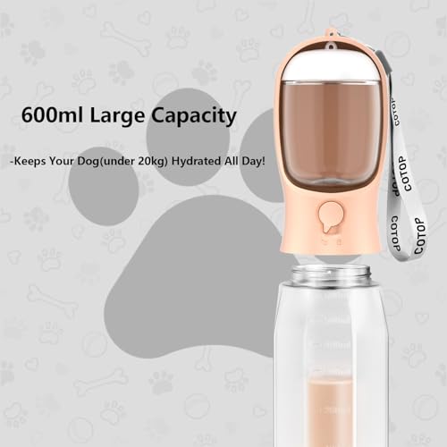 Image of 20oz Dog Water Bottle with Food Container & Poop Bag Dispenser | Leak-Proof Portable Pet Water Dispenser with Carabiner Clip | for Walking, Hiking, Travel (Peach, 20oz)