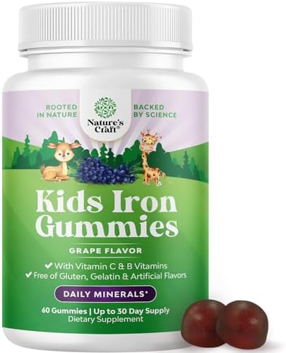 Kids Iron Gummies – Blood Builder Iron Supplements for Kids with Gentle for Stronger Immunity & Energy – Vitamin B12, Folate & Vitamin C Gummies – Vegan GMO & Gluten Free for Toddlers – 60 Count
