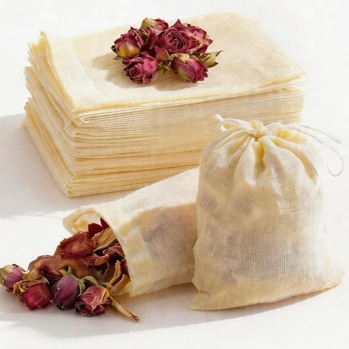 60Pcs Reusable Tea Bags for Loose Leaf Tea 3x4inch Sachet Bags Empty Unbleached Muslin Cloth Bag with Drawstring for Potpourri Spice Rosemary cheese cloths cheesecloth Coffee Herbs Cooking Soup