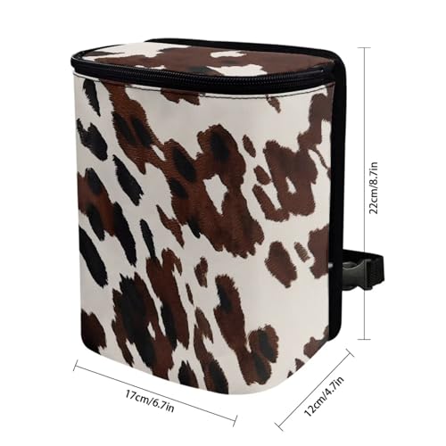 Image of KEIAHUAN Brown Cow Car Trash Can with Zipper-Closed Lid for Back Seat Collapsible Portable Auto Garbage Bag Large Capacity Trashcan Storage Bag for Cars, Sedans, SUVs & Trucks