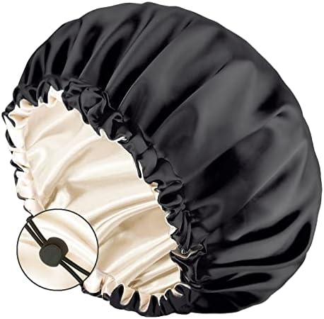 Auban Large Bonnet Silk Hair Wrap for Sleeping, Satin Bonnet Double Layer Satin Lined for Blacks Women Adjustable Elastic Lace Band Hair Wrap for Women Hair Oil Care after Use Hot Comb or Hair Brush