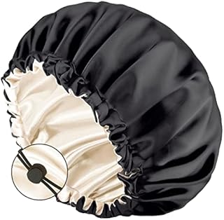 Auban Large Bonnet Silk Hair Wrap for Sleeping, Satin Bonnet Double Layer Satin Lined for Blacks Women Adjustable Elastic Lace Band Hair Wrap for Women Hair Oil Care after Use Hot Comb or Hair Brush