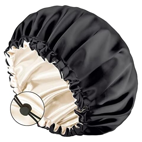 Auban Large Bonnet Silk Hair Wrap for Sleeping, Satin Bonnet Double Layer Satin Lined for Blacks Women Adjustable Elastic Lace Band Hair Wrap for Women Hair Oil Care after Use Hot Comb or Hair Brush Cover