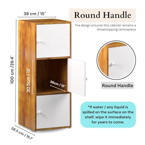 Image of Callas 3-Tier Wooden Cabinet with Magnetic Door for Home, Kitchen Unit | Engineered Wood, Space-Saving, Multipurpose Organizer (BR-11-Brown)