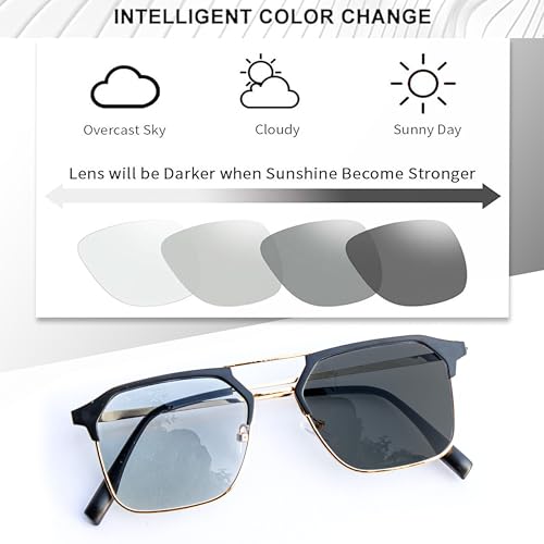 Image of Photochromic Square Sunglasses for Men, Metal Frame, UV Protection, Stylish Everyday Eyewear