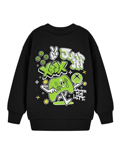 Xbox Boys Black Jump In Sweatshirt | Crew Neck Long Sleeve Pullover | Cartoon Gamer Print Jumper | Gaming Lifestyle Top | Kids Loungewear Merch - 9-10 Years