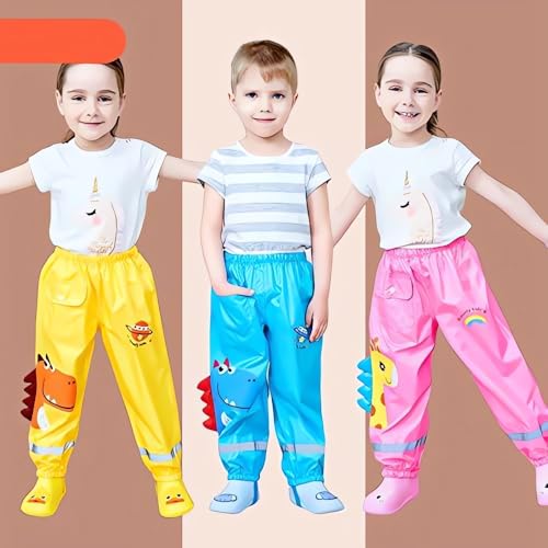Image of Toddlers Boys Girl Rain Pants Waterproof Dirty Proof Trousers Kids Rain Poncho Hood Rainwear Jacket Coat 1-12Years