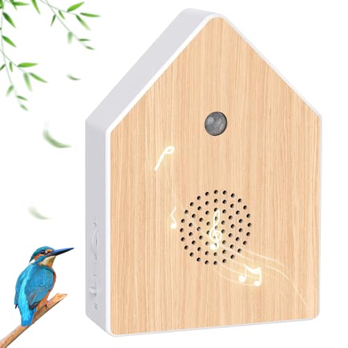 Caja con detector de movimiento con soporte de pared, caja de sonidos naturales para pájaros cantando con relajación, fuente de bosque, sonidos naturales, forma de casa