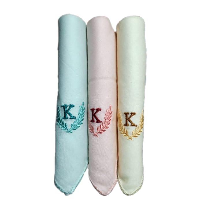 Ladies Initials (K) Multicolor 100% Cotton Handkerchiefs Pack of 3 (6551 C/C)-image-15
