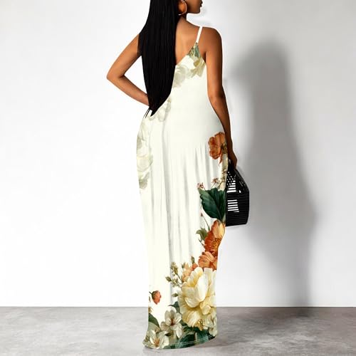 Image of SUZONANA Women's Plus Size Summer Dresses Spaghetti Print Maxi Dresses Long Loose Sundresses