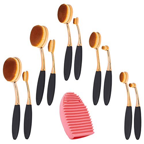 arricraft 10 Pcs Oval Toothbrush Makeup Brushes Set with Brush Cleaning Mat×1 Pc, Ink Blending Brushes Set, Cosmetic Tool Set for Base makeup, Face Cleaning, Painting Craft-Style 1