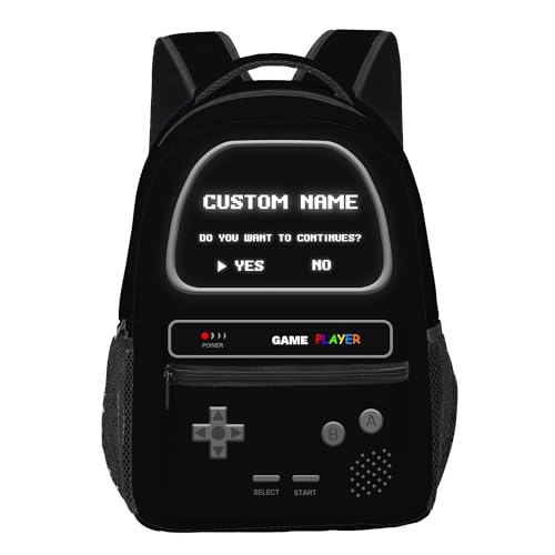 Custom Name Boys Backpack, Personalized Name Gamer Backpack For Kids Children Teens, Video Game Bookbag, Large Travel Laptop Backpacks