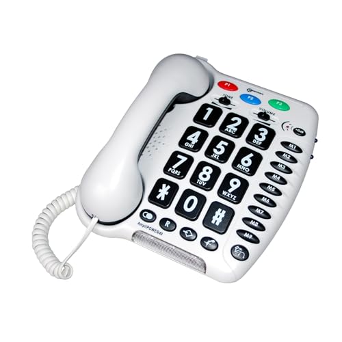 Geemarc Amplipower 40 - Amplified Corded Telephone with Tone and Volume control, Large Buttons and One-touch Memories - Hearing Aid Compatible - Specialized for Hearing Impaired - UK Version - White