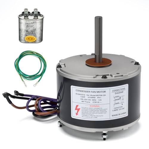 CNMXIAN B13400251 B13400251S Condenser Fan Motor 1/6 HP 1075RPM 208-230V 1.0A Compatible with Goodman Janitrol Amana B13400251 5KCP39BGY926S 3S012 F48A90A76(Includes Capacitor)