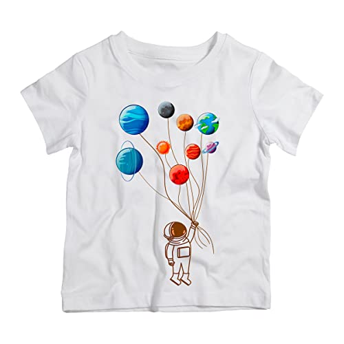 Camiseta Infantil Branca Astronauta Planetas Balões (2)