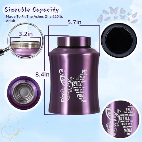Urns for Human Ashes Adult Female and Male,Large Stainless Steel Keepsake Urn Butterflies Decorative Cremation Urns for Ashes for Women Up to 220 LBS,Funeral Memorial with Beautiful Design