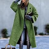 Abrigo de invierno para mujer, abrigo de forro polar de manga larga, chaqueta vintage, abrigo cálido y sólido, ropa clásica de calle con bolsillo (S verde)