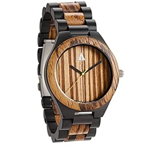 Treehut Wooden Watches for Men, Great Japanese Quartz Analog, Stylish Exotic Watch with Adjustable Stainless Steel Clasp, Buckle, Made from Ebony and Walnut Wood, Relojes Hombre Mujeres