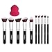 Makeup Brushes Beauty Sponge Blender 10 Pcs Kabuki Powder Foundation Blending Blush Eyeliner Concealer Brush Set Cosmetic Tools (Silver + Black)