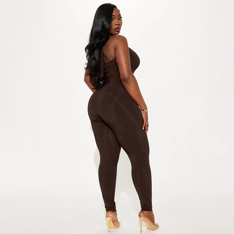 Womens Jumpsuits Solid Color Halter Neck Sleeveless Tight Fitting Sexy Party Club Night Date One Piece Long Pants